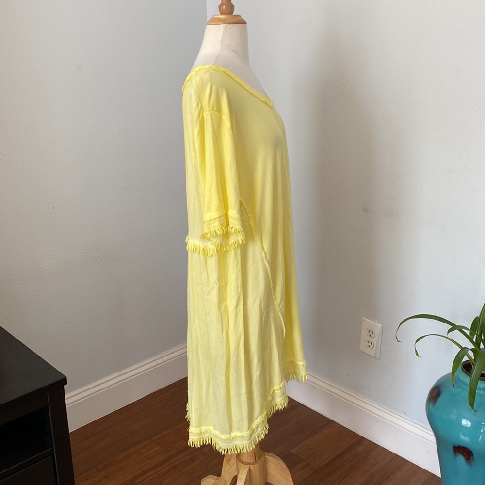 Umgee Yellow Scoop neck Fringe Hem Tunic Dress Size L - Picture 4 of 10